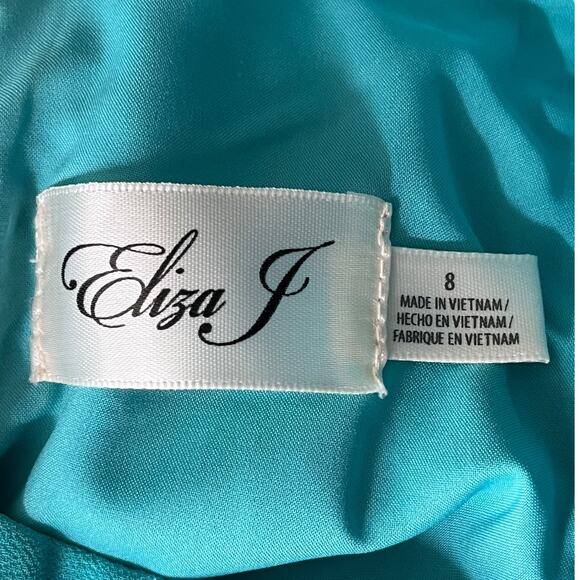 Eliza J Dress Tiered popover halter teal size 8 - Picture 8 of 10